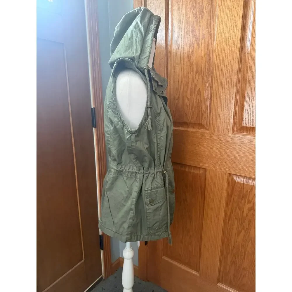 YMI Army Green Cinch Waist Hooded Vest Size Large - Picture 2 of 6